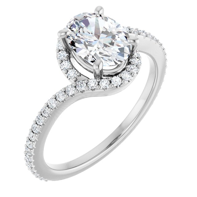 Oval Bypass Halo-Style Engagement Ring Mounting