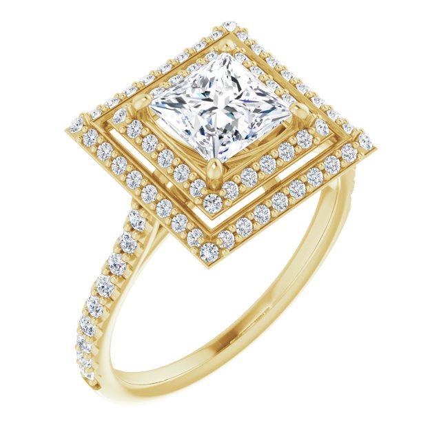 Square Double Halo-Style Engagement Ring Mounting