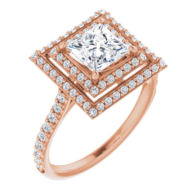 Square Double Halo-Style Engagement Ring Mounting