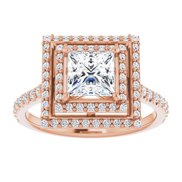 Square Double Halo-Style Engagement Ring Mounting