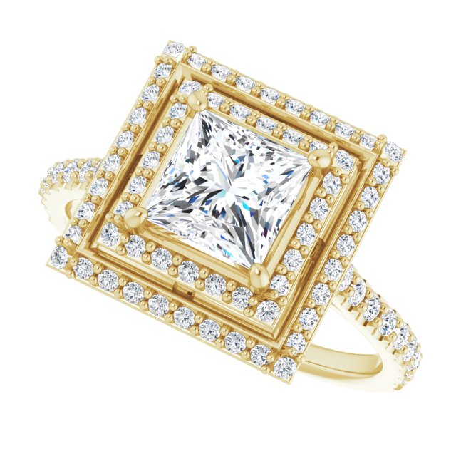 Square Double Halo-Style Engagement Ring Mounting