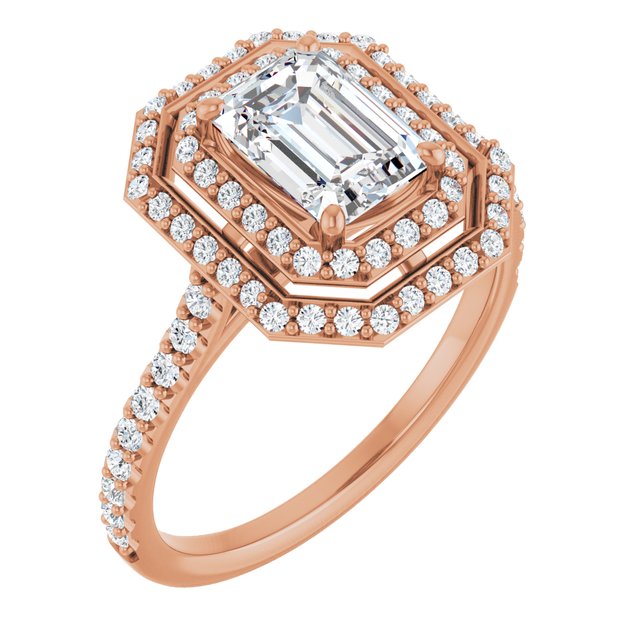 Emerald Double Halo-Style Engagement Ring Mounting
