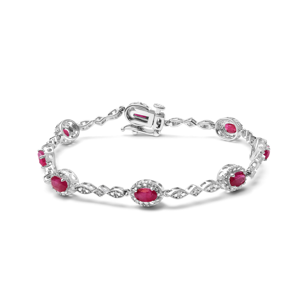 10K White Gold 4.5mm x 3mm Oval Ruby and Diamond Link Bracelet (H-I Color, SI1-SI2 Clarity)"