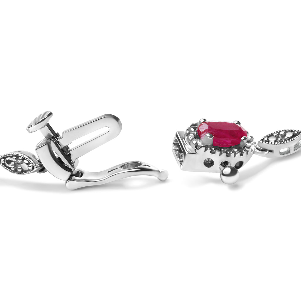 10K White Gold 4.5mm x 3mm Oval Ruby and Diamond Link Bracelet (H-I Color, SI1-SI2 Clarity)"