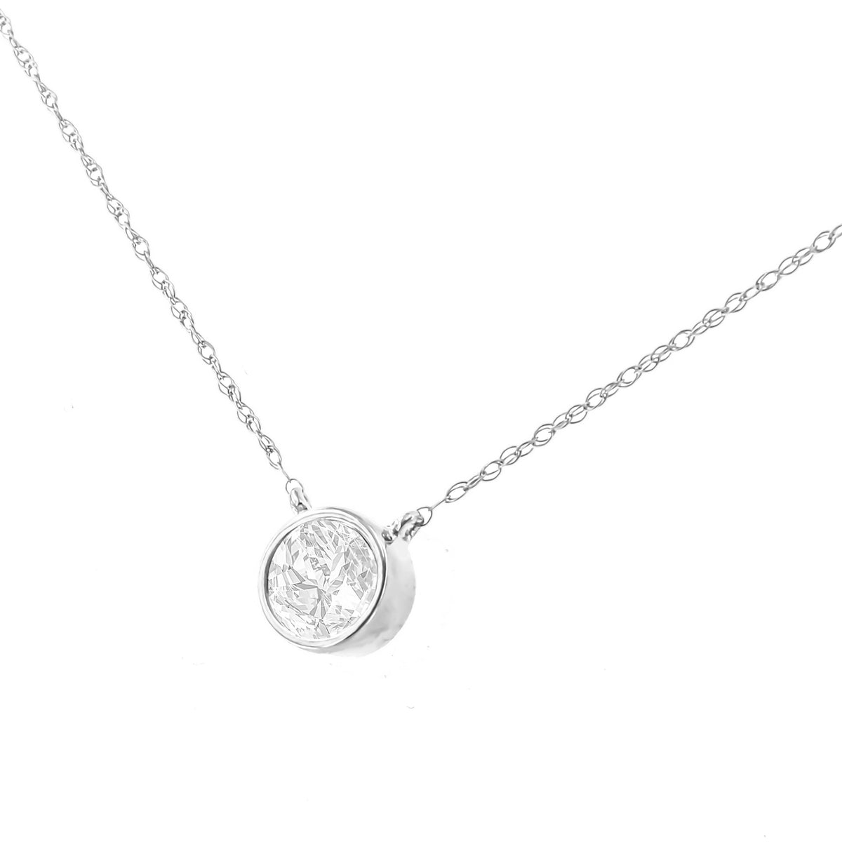 AGS Certified 10K White Gold 1/3 Cttw Bezel Set Round Diamond Solitaire 16Adjustable Pendant Necklace (I-J Color, SI1-SI2 Clarity)