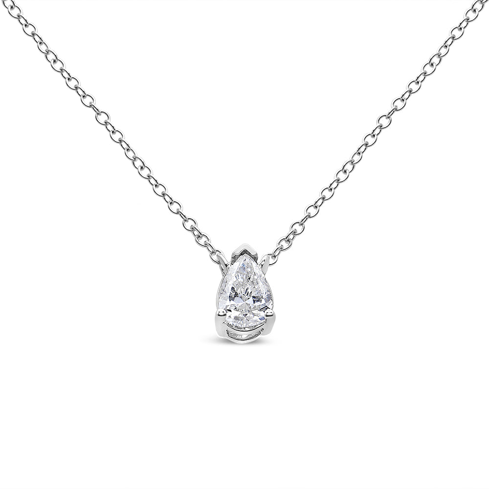 14K White Gold 1/3 Cttw Pear Shape Solitaire Diamond 18" Pendant Necklace (G-H Color, VS2-SI1 Clarity)