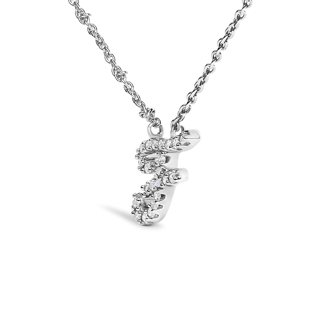 10K White Gold Diamond Accent "F" Initial Script Style Pendant Necklace