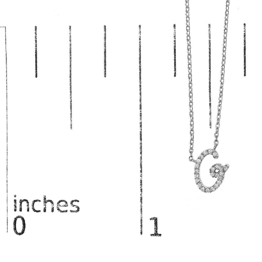 10K White Gold Diamond Accent "G" Initial Script Style Pendant Necklace