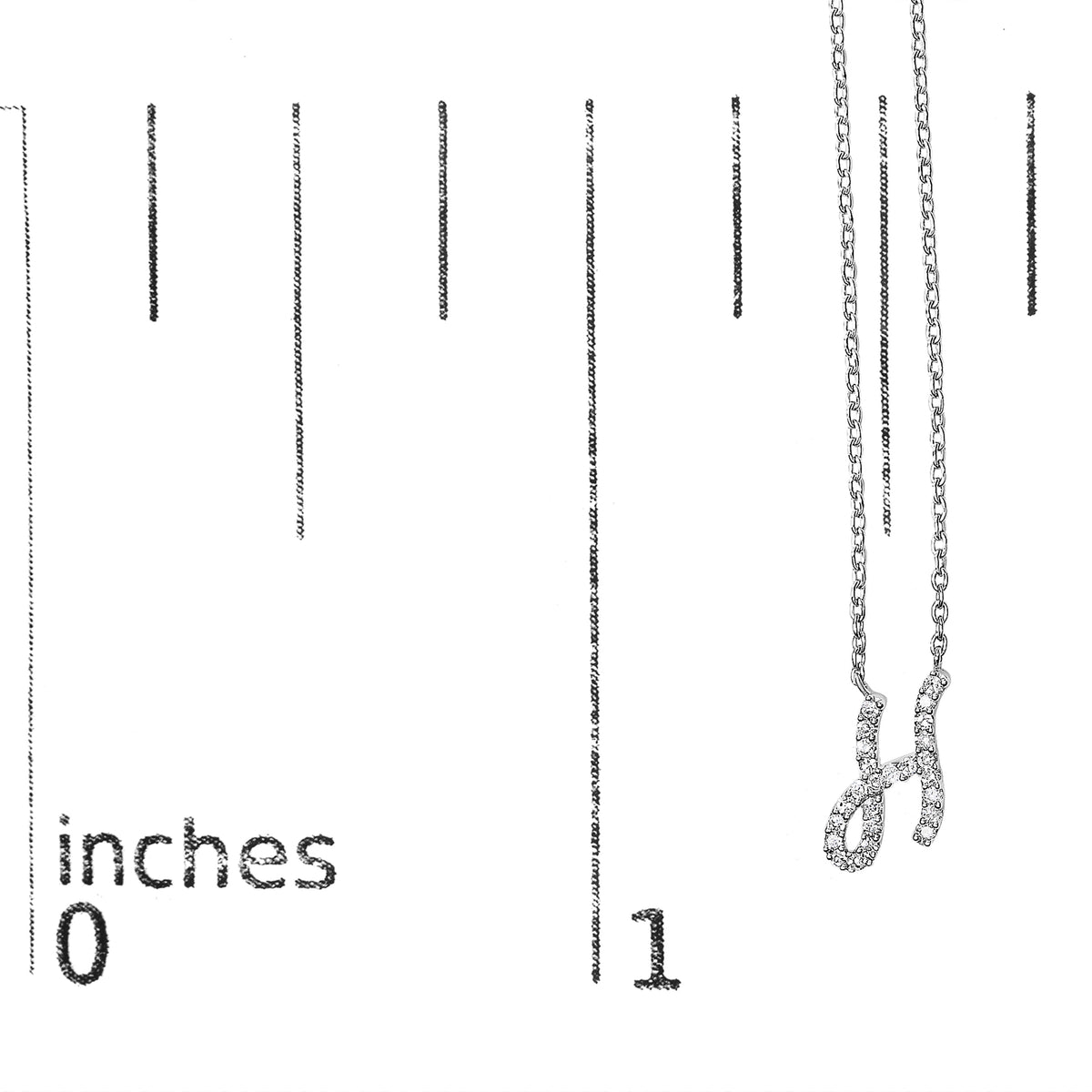 10K White Gold Diamond Accent "H" Initial Script Style Pendant Necklace