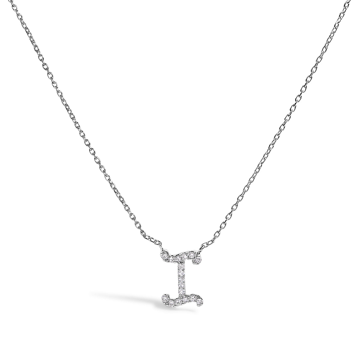10K White Gold Diamond Accent "I" Initial Script Style Pendant Necklace