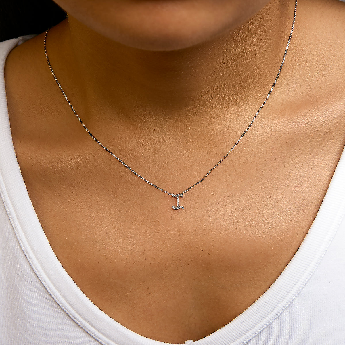 10K White Gold Diamond Accent "I" Initial Script Style Pendant Necklace