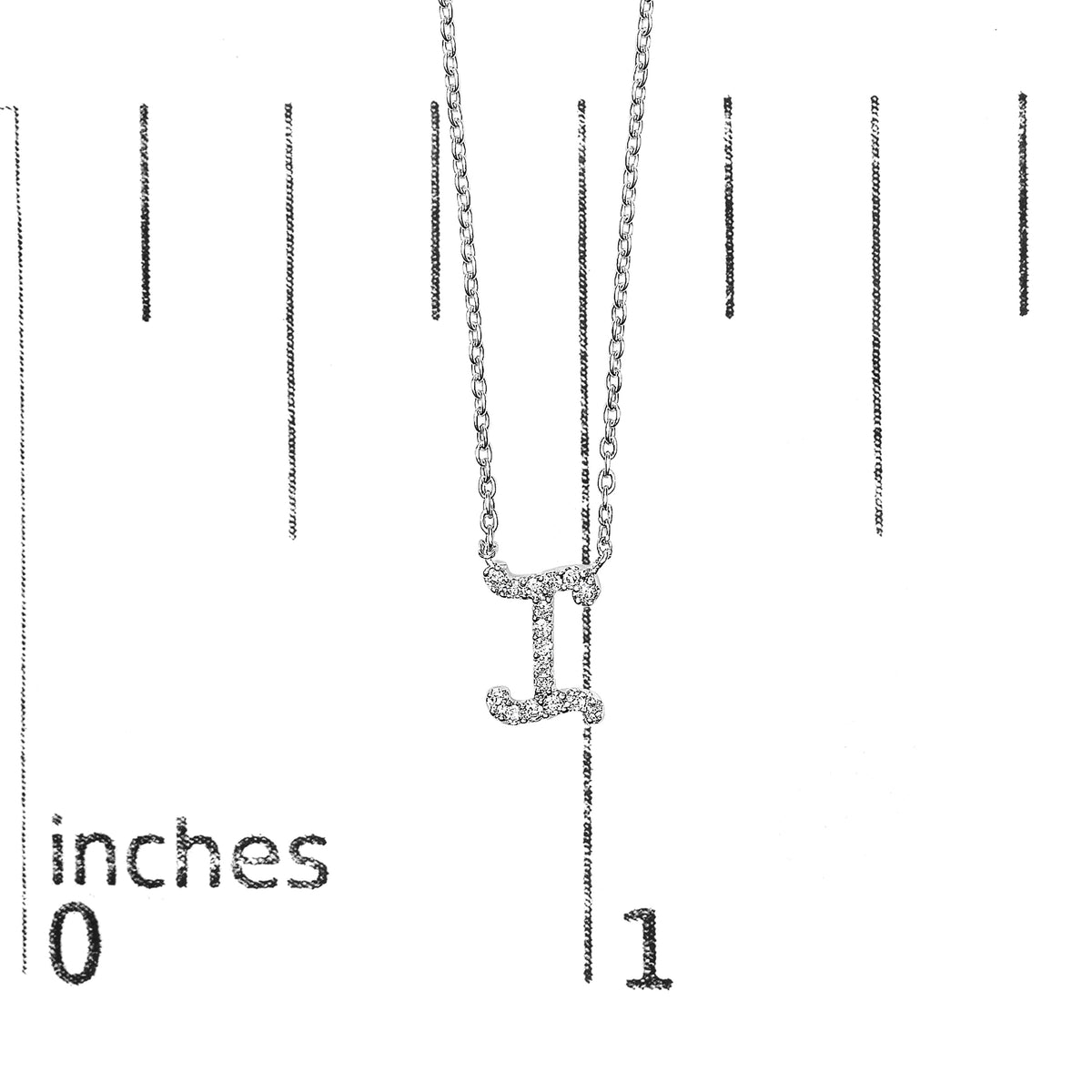 10K White Gold Diamond Accent "I" Initial Script Style Pendant Necklace