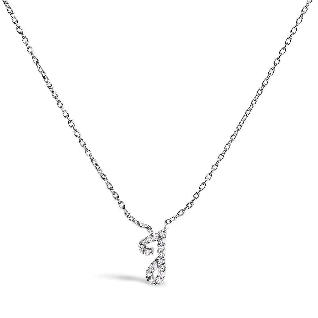 10K White Gold Diamond Accent "J" Initial Script Style Pendant Necklace