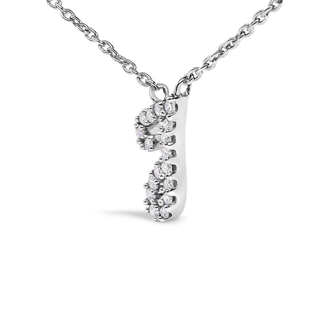 10K White Gold Diamond Accent "J" Initial Script Style Pendant Necklace