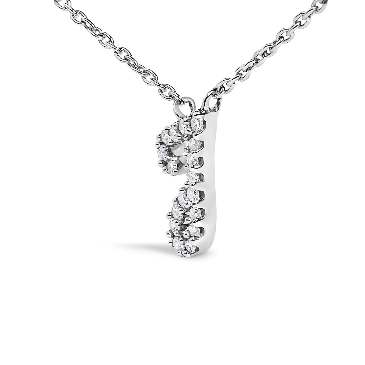 10K White Gold Diamond Accent "J" Initial Script Style Pendant Necklace