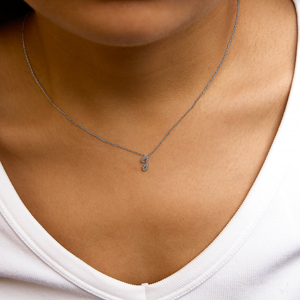 10K White Gold Diamond Accent "J" Initial Script Style Pendant Necklace