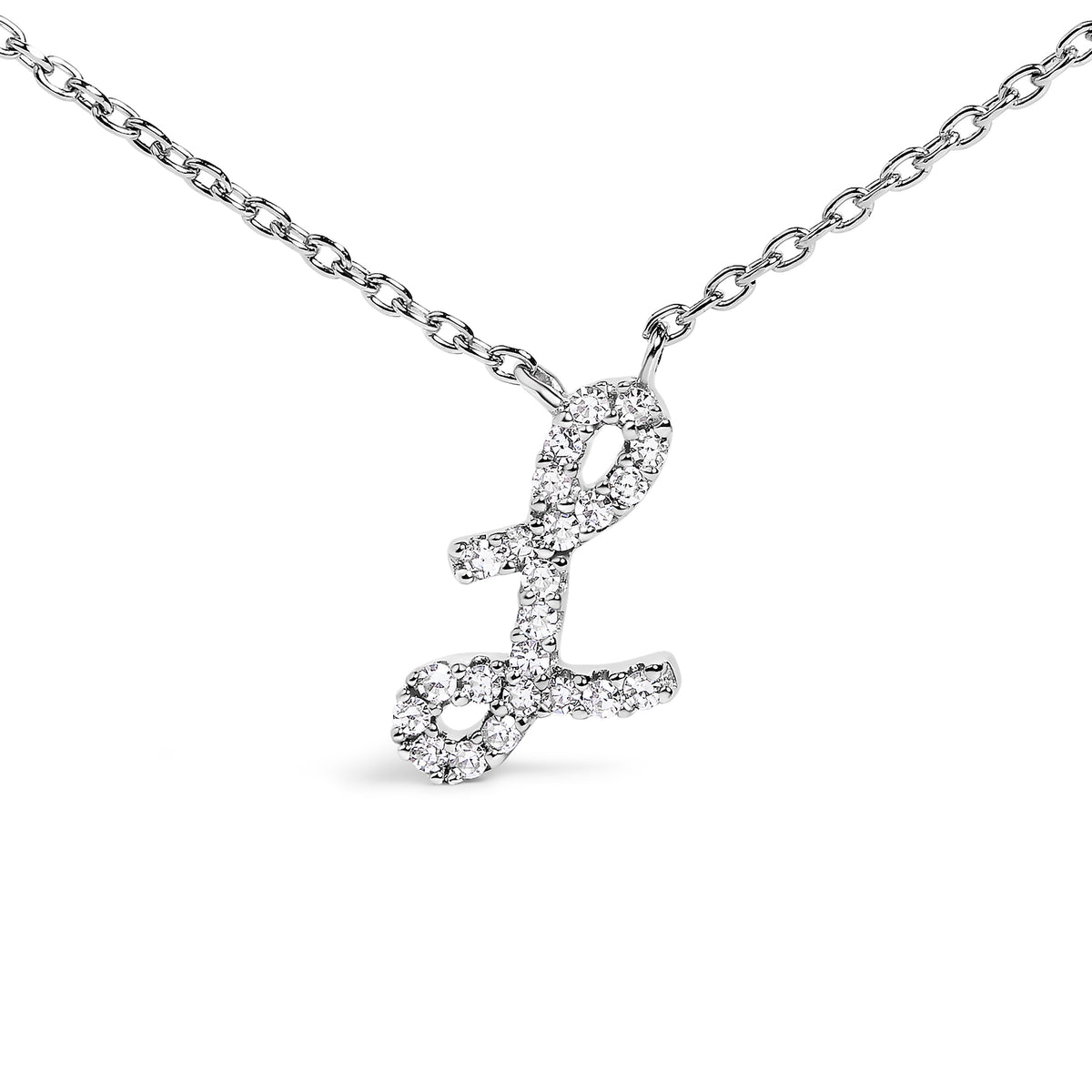 10K White Gold Diamond Accent "L" Initial Script Style Pendant Necklace