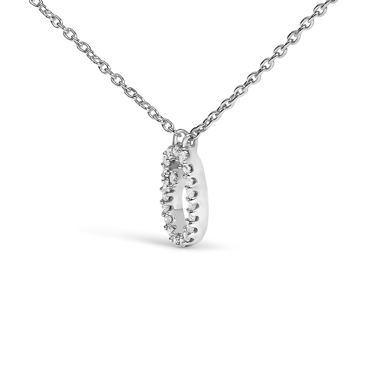 10K White Gold Diamond Accent "O" Initial Script Style Pendant Necklace