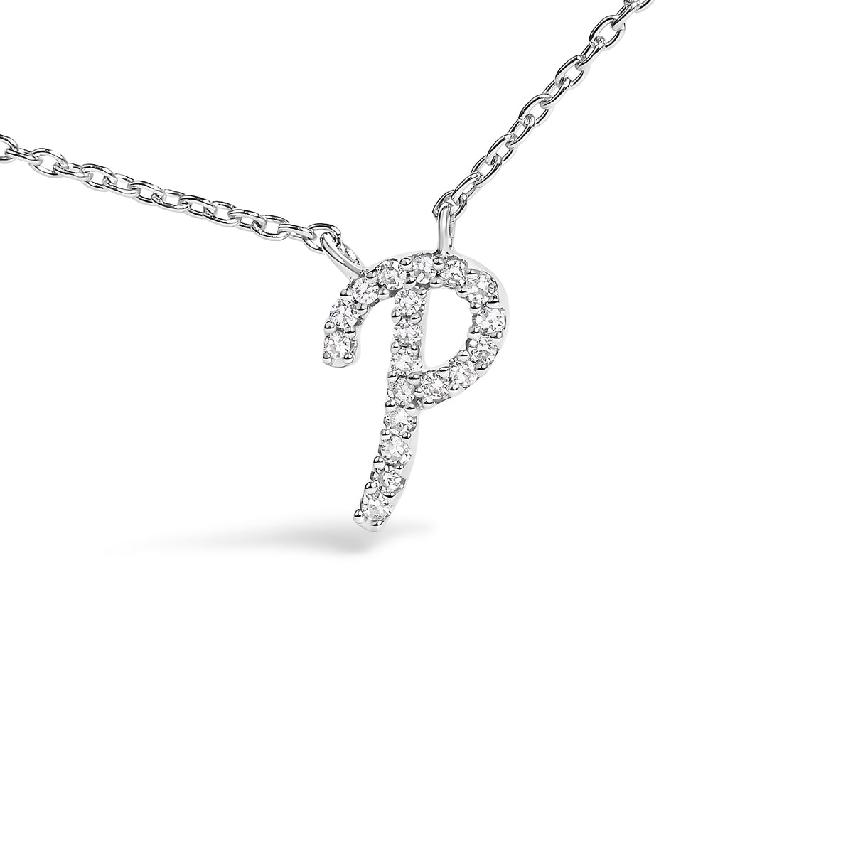 10K White Gold Diamond Accent "P" Initial Script Style Pendant Necklace