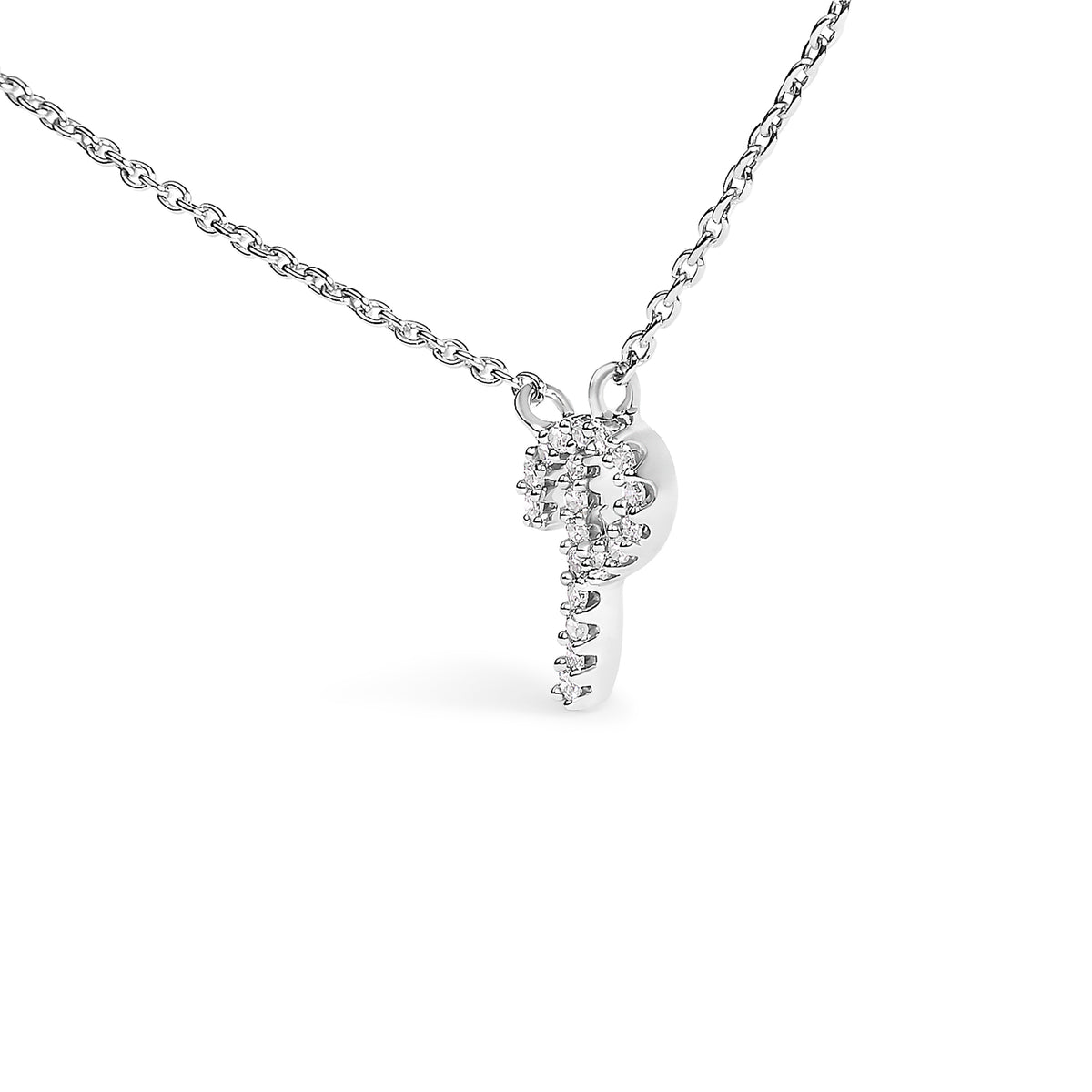 10K White Gold Diamond Accent "P" Initial Script Style Pendant Necklace