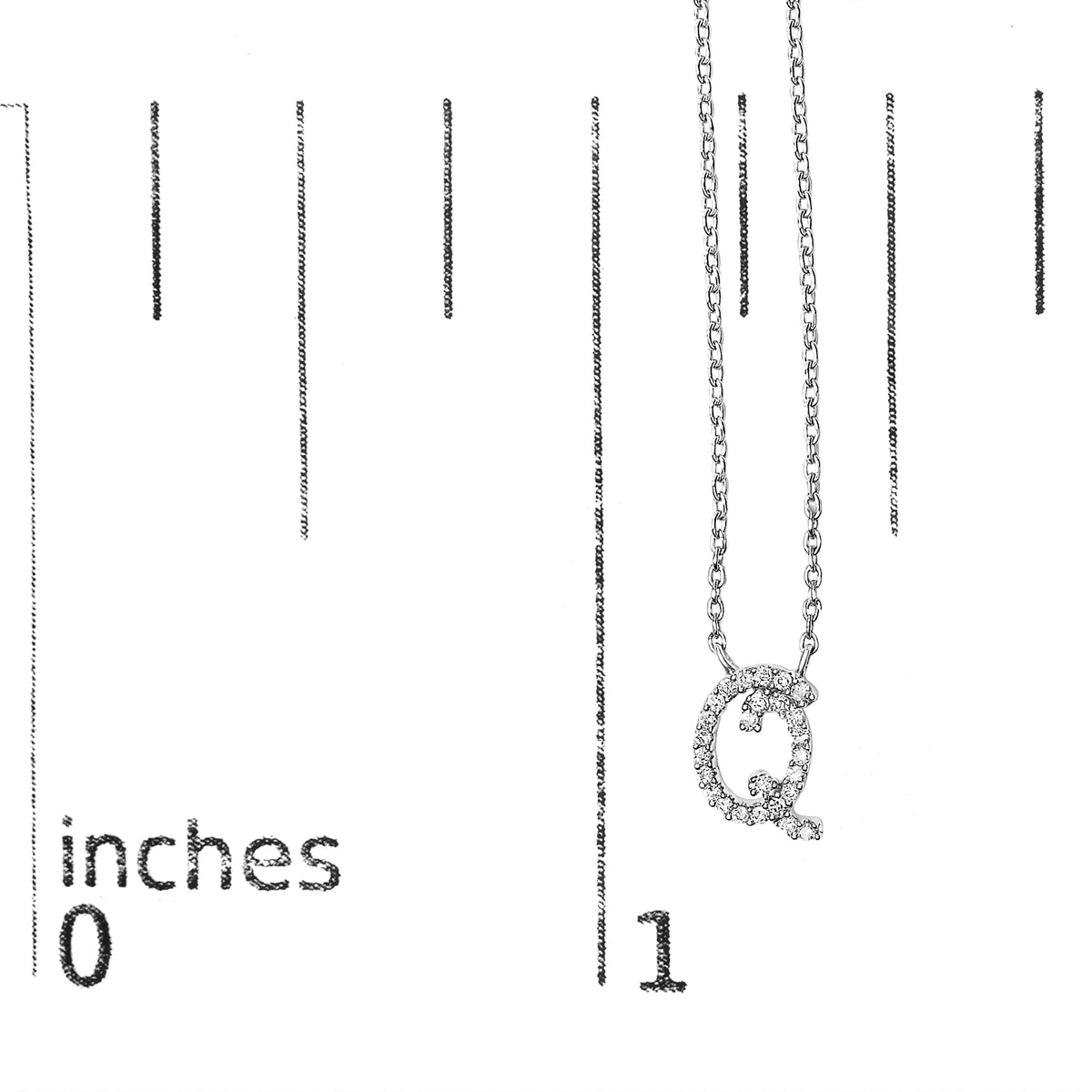 10K White Gold Diamond Accent "Q" Initial Script Style Pendant Necklace