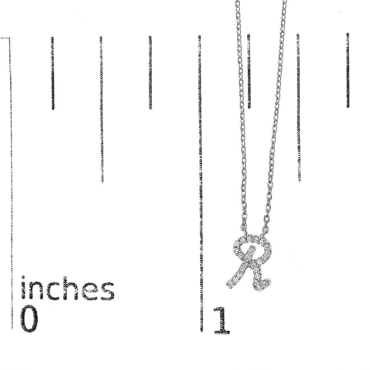 10K White Gold Diamond Accent "R" Initial Script Style Pendant Necklace