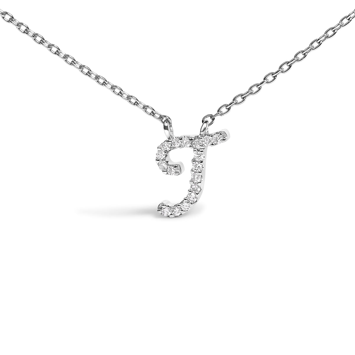 10K White Gold Diamond Accent "T" Initial Script Style Pendant Necklace