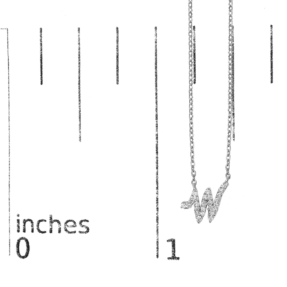10K White Gold Diamond Accent "W" Initial Script Style Pendant Necklace