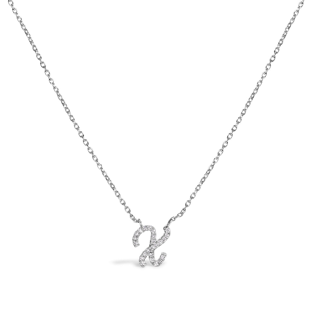 10K White Gold Diamond Accent "X" Initial Script Style Pendant Necklace