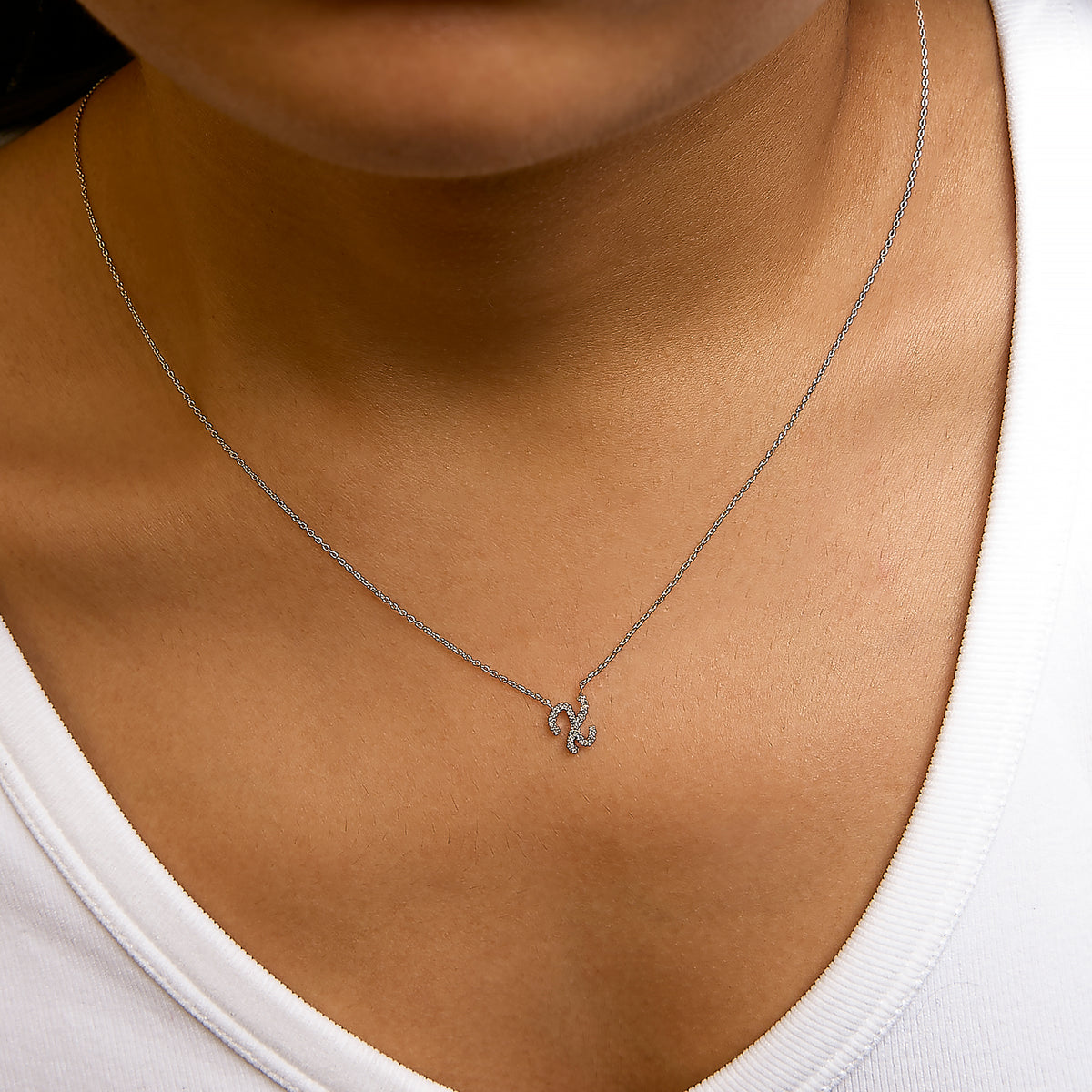 10K White Gold Diamond Accent "X" Initial Script Style Pendant Necklace