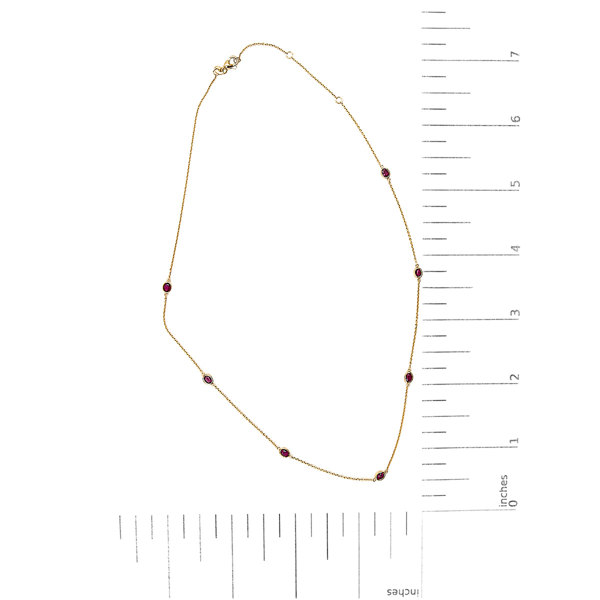 14K Yellow Gold Bezel Set 4x3 mm Oval Red Ruby Station Necklace