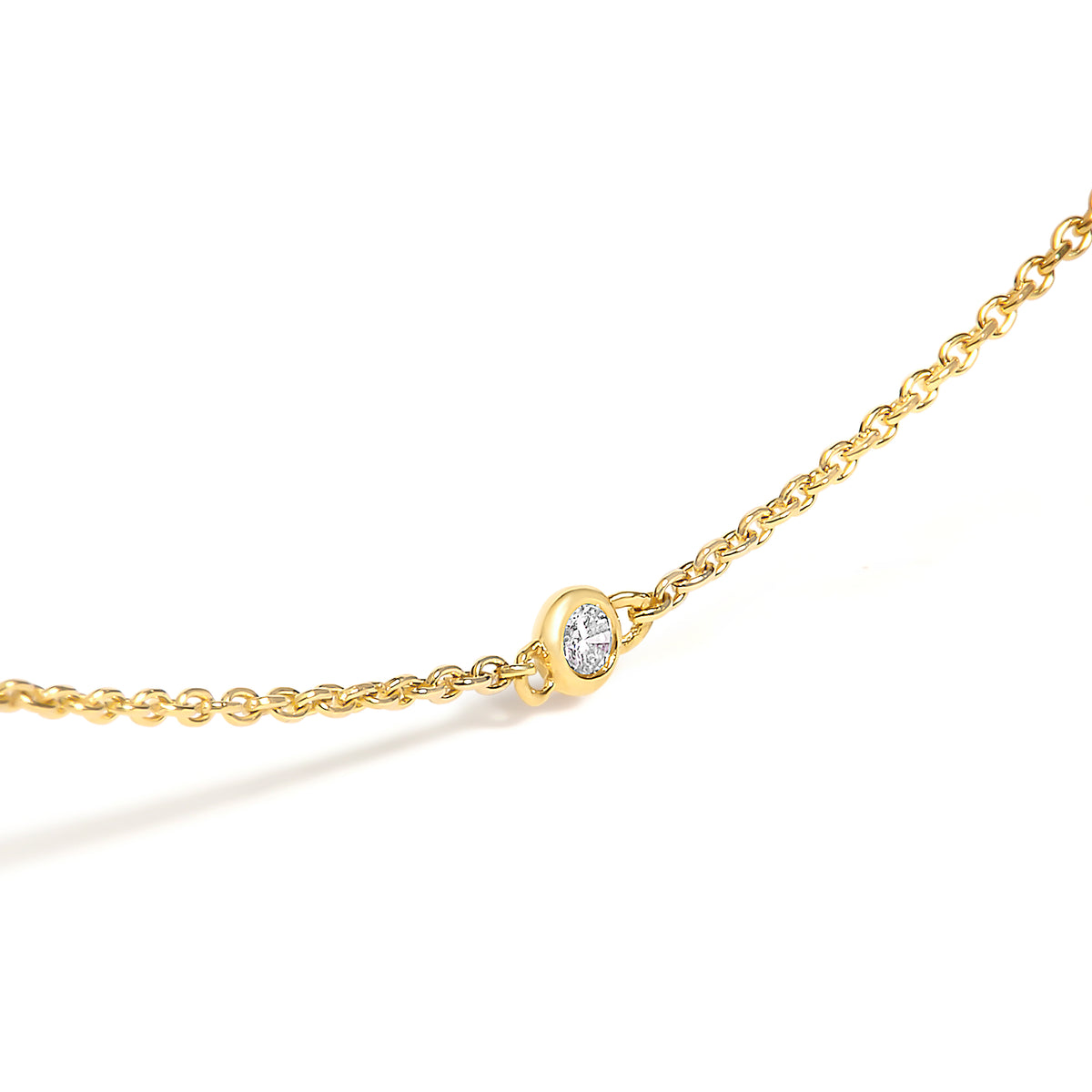 14K Yellow Gold Bezel Set Alternating Green Emerald and Diamond Station Necklace