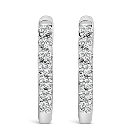 10K White Gold 1/4 Cttw Diamond Double Sided Huggie Hoop Earrings