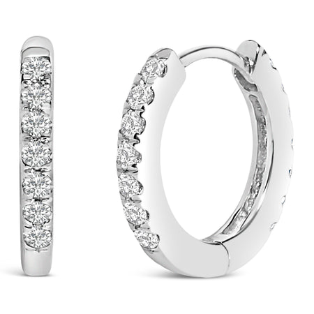 10K White Gold 1/4 Cttw Diamond Double Sided Huggie Hoop Earrings - Model View