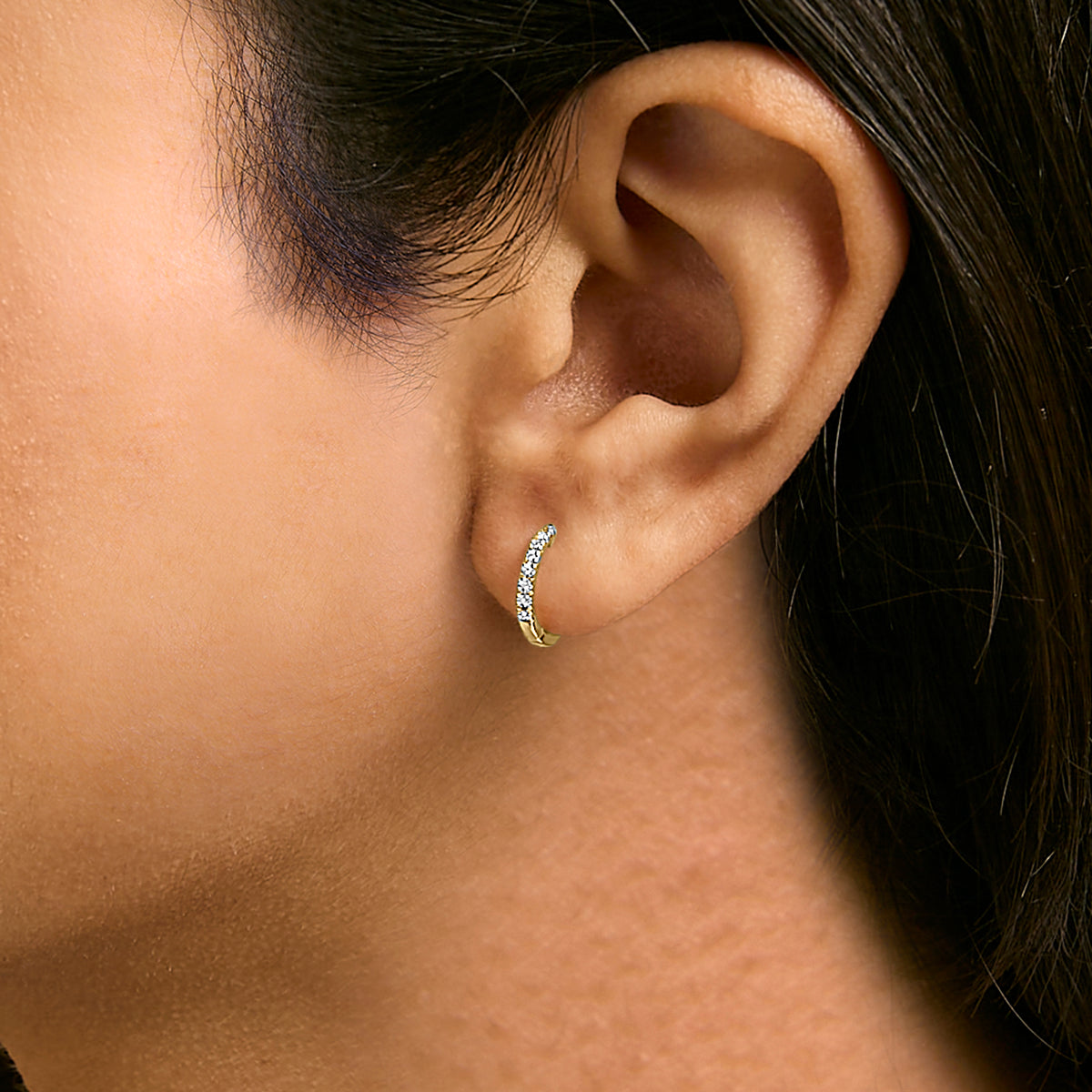 14K Yellow Gold 1/5 CTW Diamond Huggie Hoop Earrings