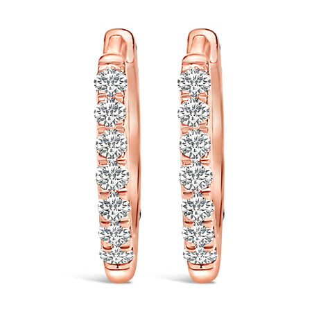 10K Rose Gold 1/4 Cttw Diamond Double Sided Huggie Hoop Earrings