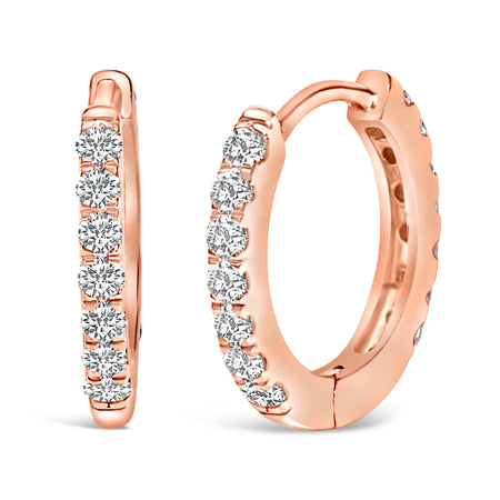 10K Rose Gold 1/4 Cttw Diamond Double Sided Huggie Hoop Earrings - Model View