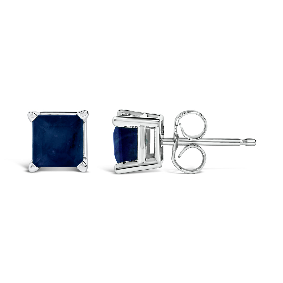 14K White Gold 5x5MM Princess Cut Blue Sapphire Solitaire Stud Earrings