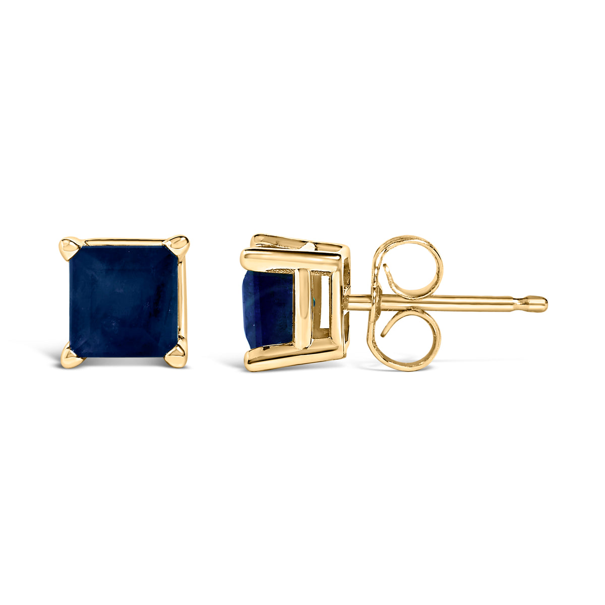 14K Yellow Gold 5x5MM Princess Cut Blue Sapphire Solitaire Stud Earrings