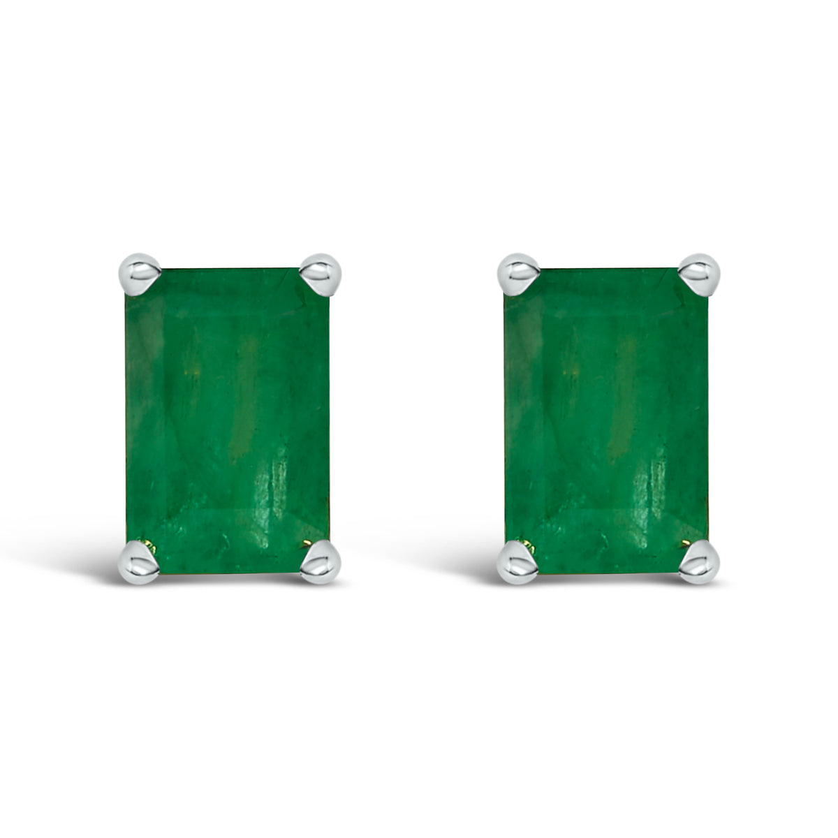 14K White Gold 6x4MM Emerald Shaped Emerald Solitaire Stud Earrings