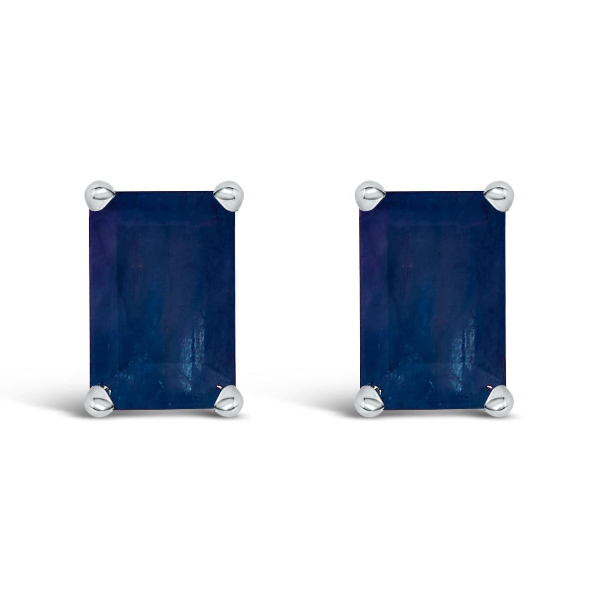 14K White Gold 6x4MM Emerald Shaped Sapphire Solitaire Stud Earrings