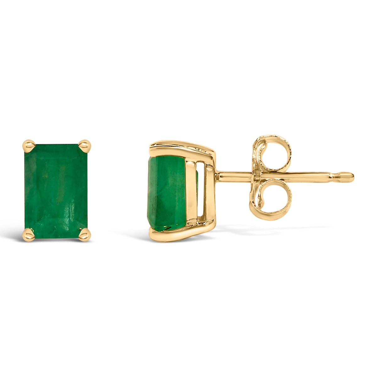 14K Yellow Gold 6x4MM Emerald Shaped Emerald Solitaire Stud Earrings