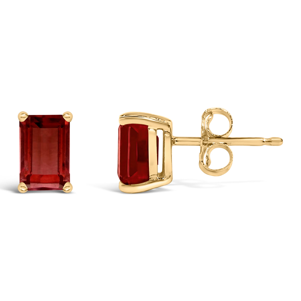 14K Yellow Gold 6x4MM Emerald Shaped Garnet Solitaire Stud Earrings