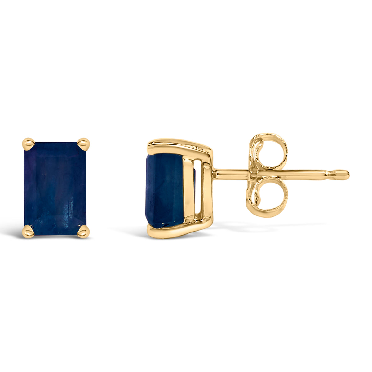 14K Yellow Gold 6x4MM Emerald Shaped Sapphire Solitaire Stud Earrings