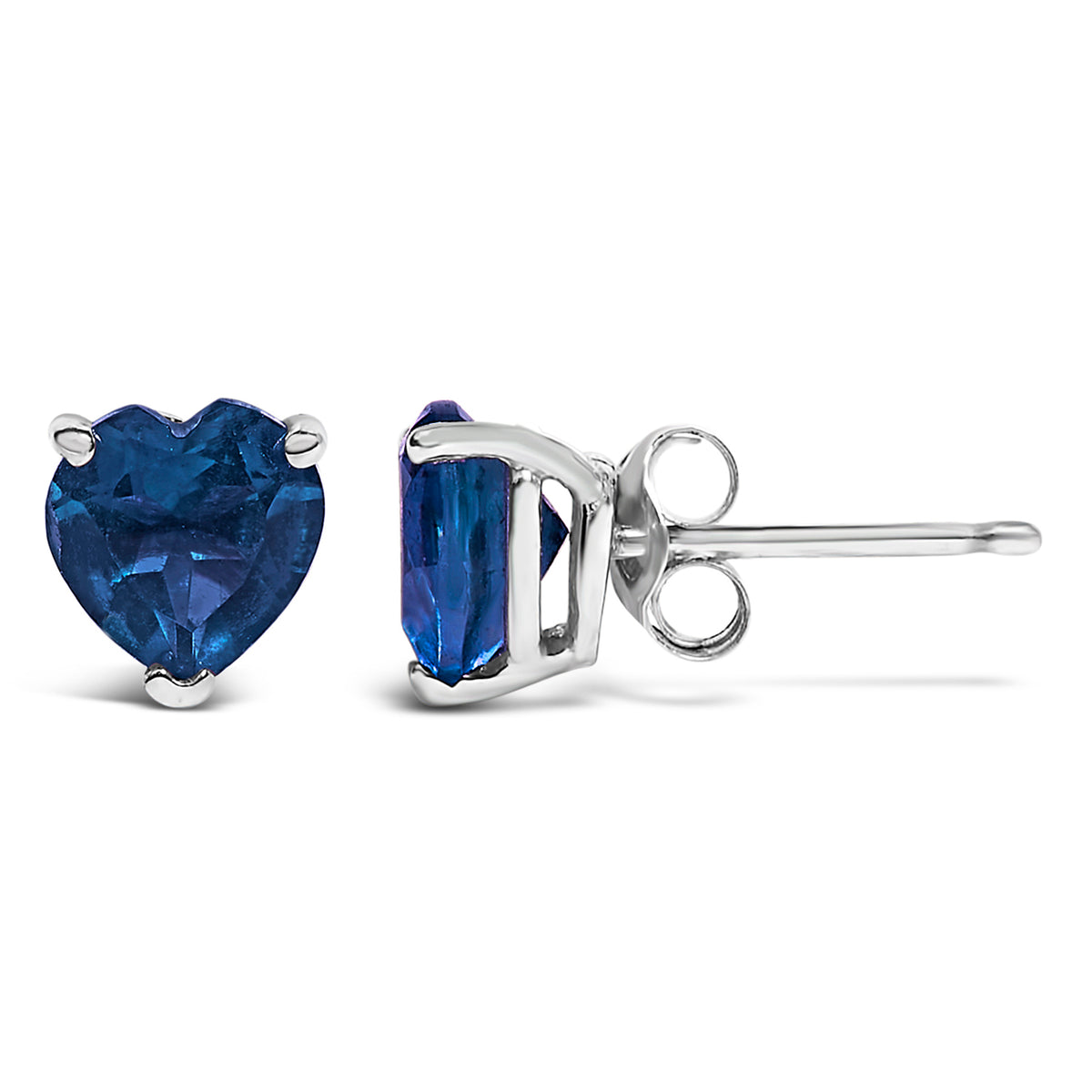 14K White Gold 5MM Heart Cut Sapphire Solitaire Stud Earrings