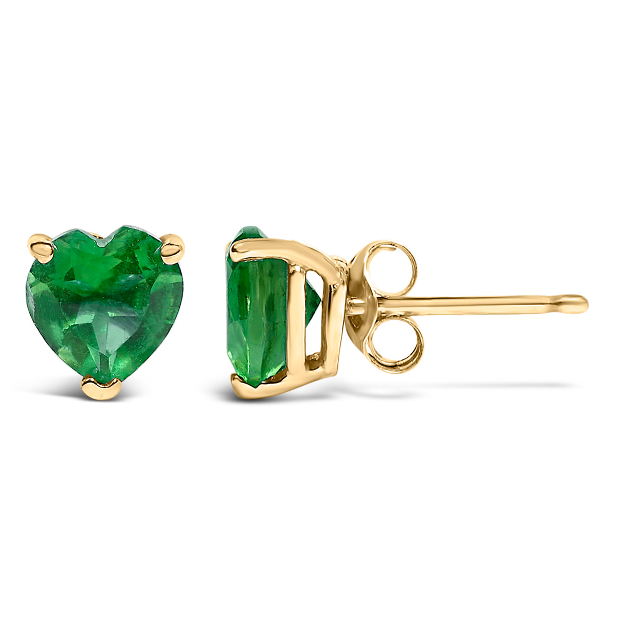 14K Yellow Gold 5MM Heart Cut Emerald Solitaire Stud Earrings