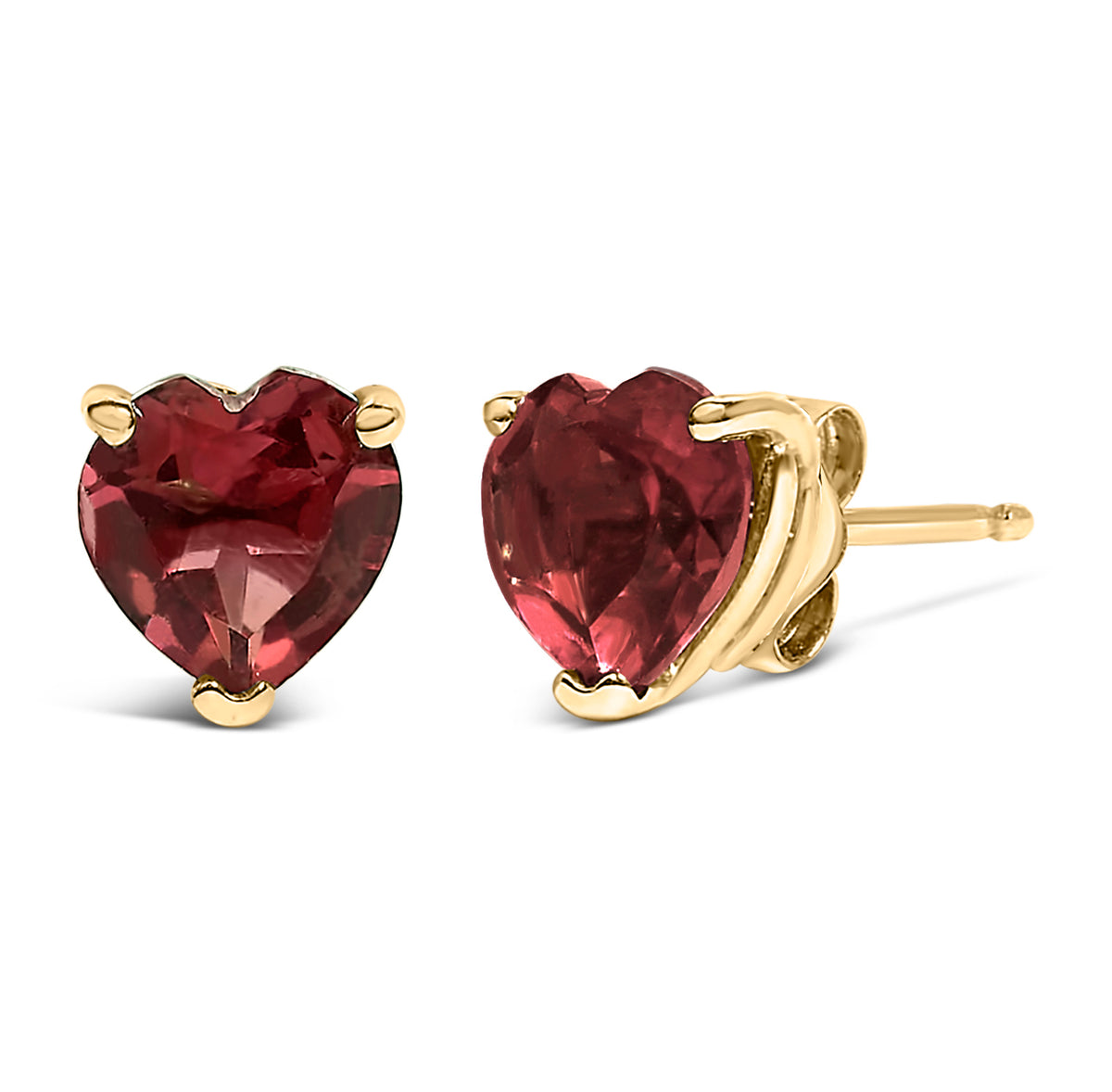 14K Yellow Gold 5MM Heart Cut Garnet Solitaire Stud Earrings
