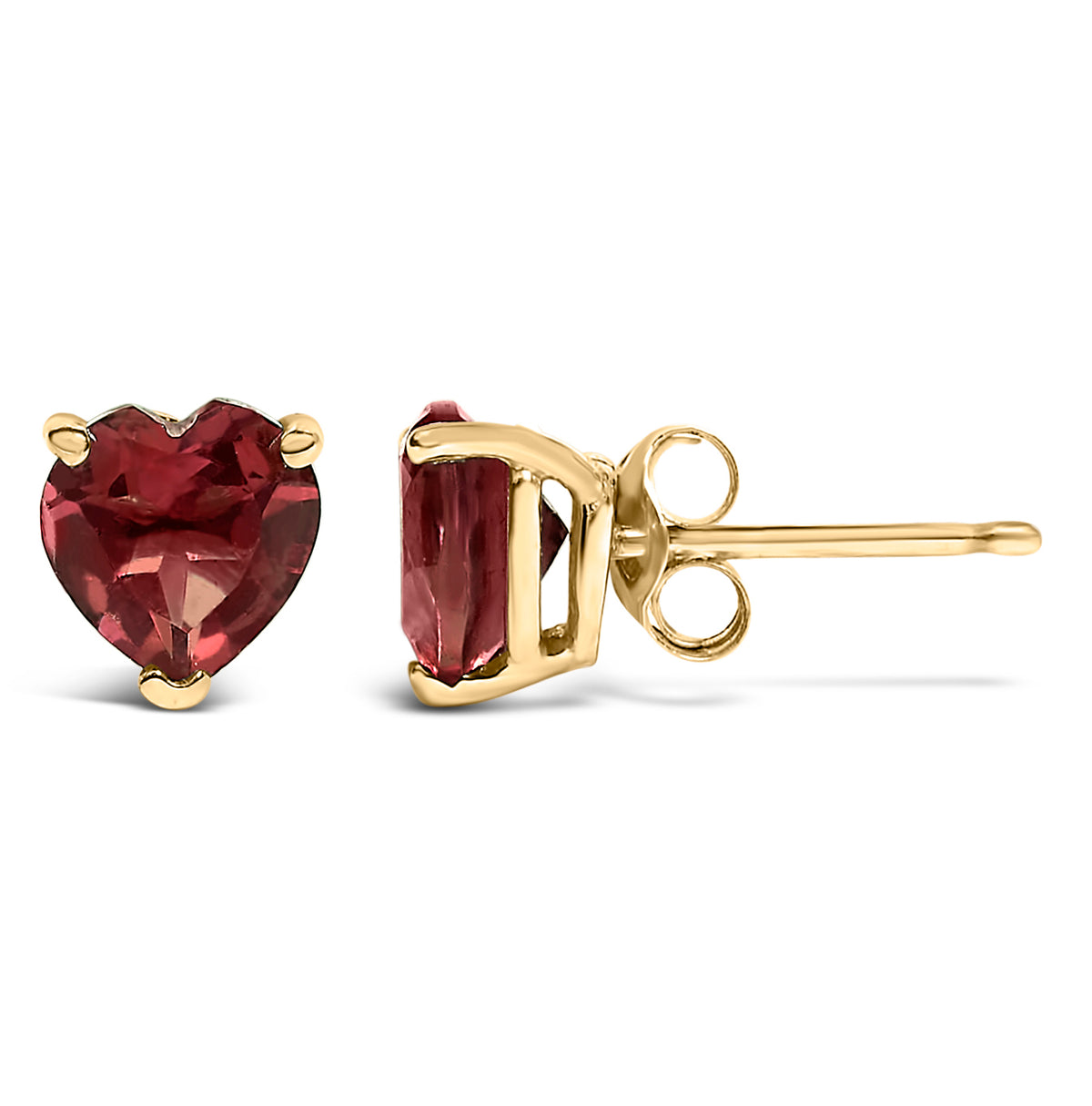 14K Yellow Gold 5MM Heart Cut Garnet Solitaire Stud Earrings