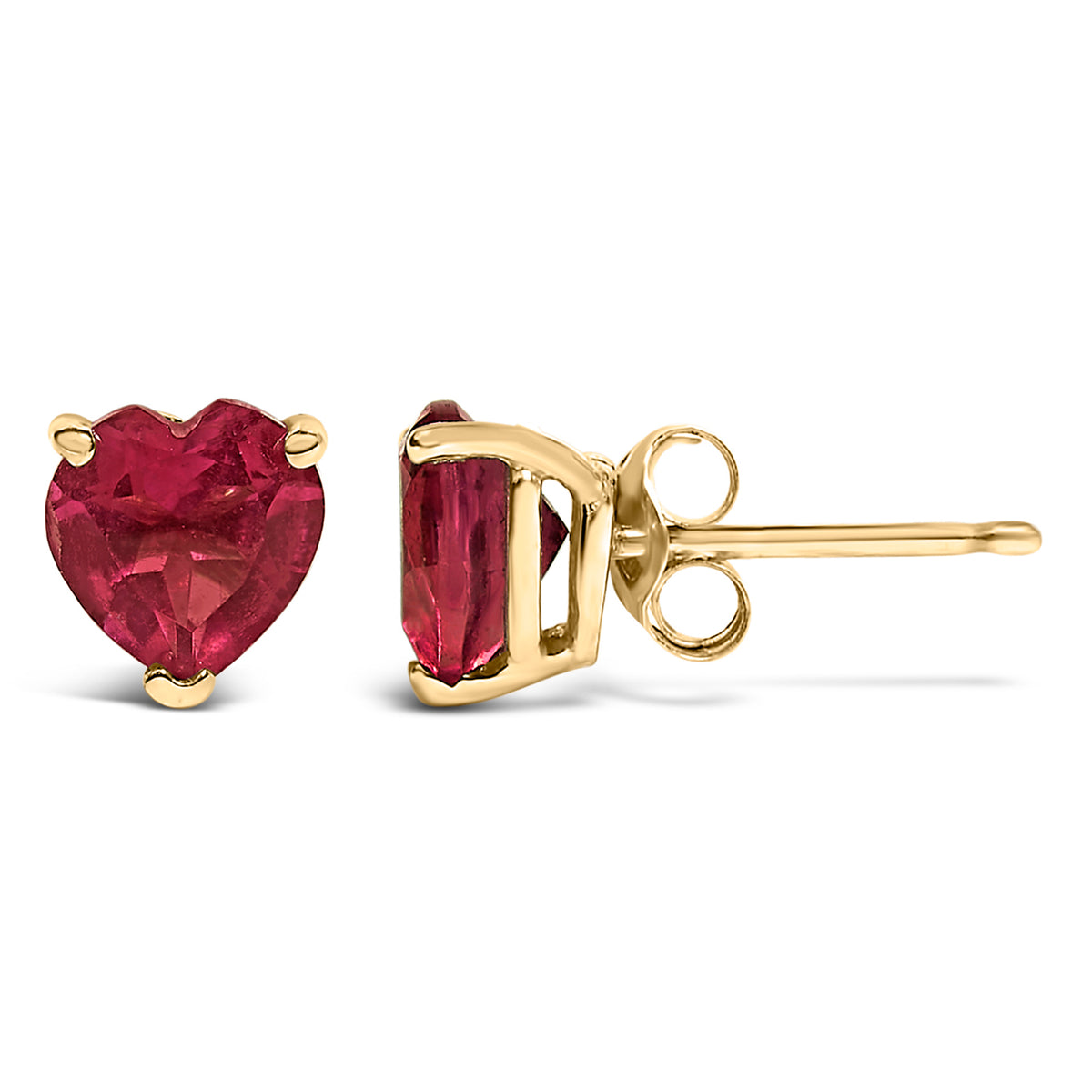 14K Yellow Gold 5MM Heart Cut Ruby Solitaire Stud Earrings