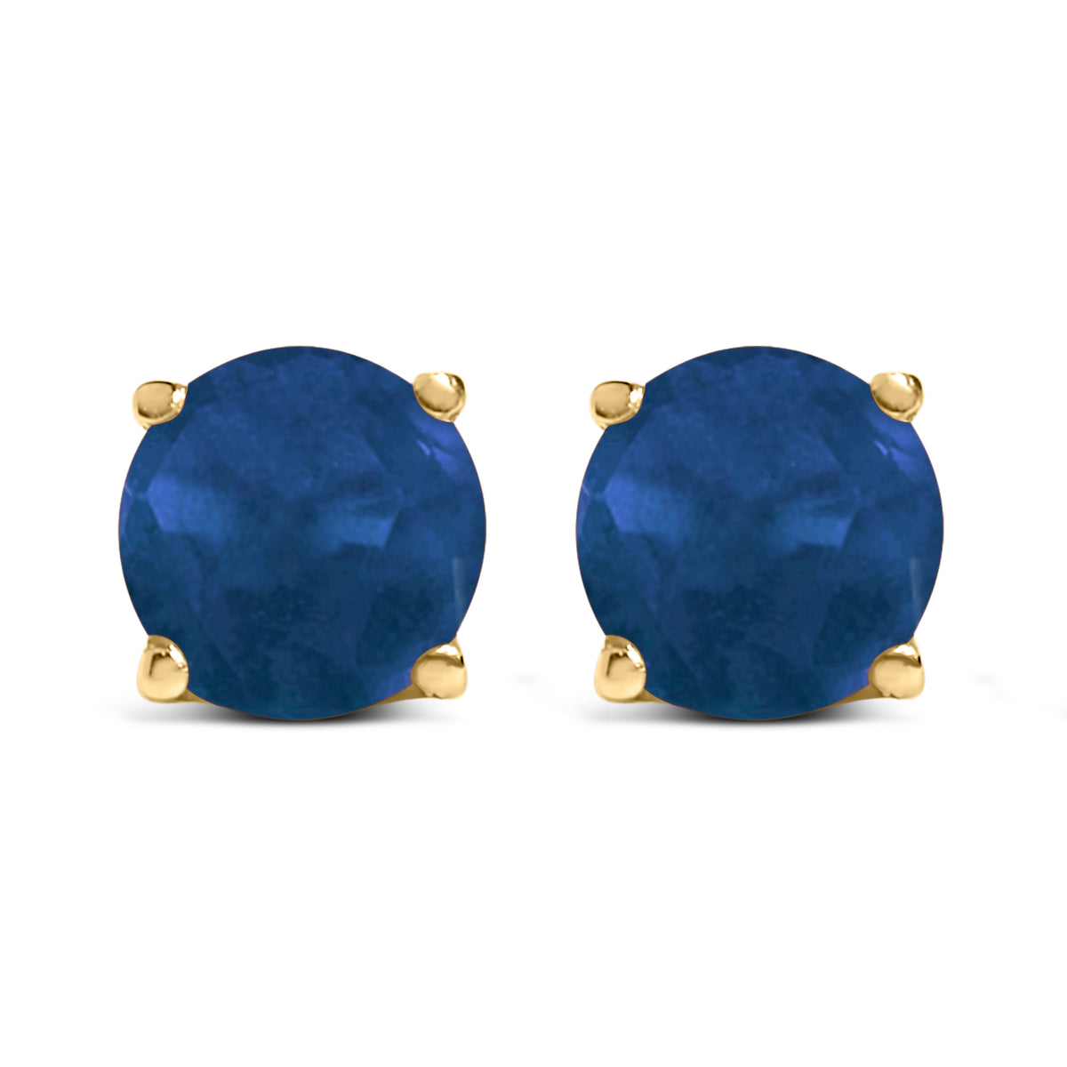14K Yellow Gold 5X5MM Round Blue Sapphire Solitaire Stud Earrings